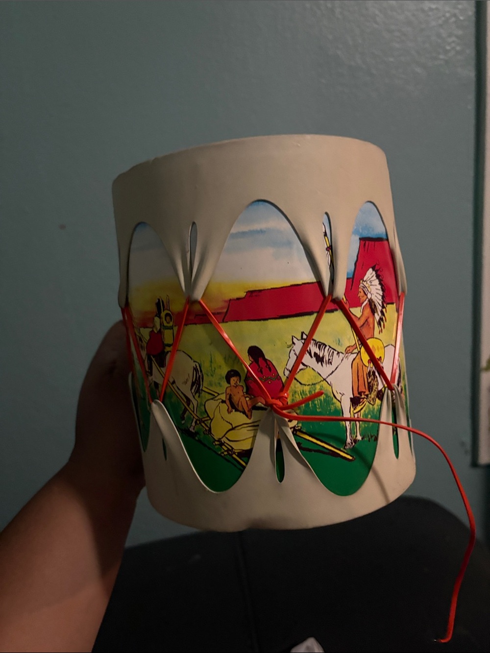 Vintage Children's Native American Design Toy Drum Tom Tom